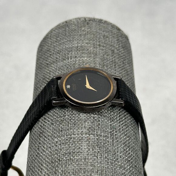 VTG Seiko Watch Womens 25mm Black Gold Tone Diamond Accent Elegant New Battery main image 11